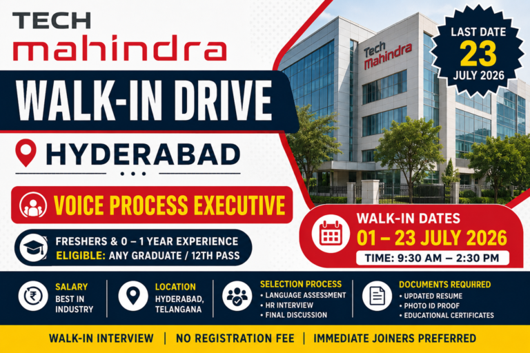 Tech Mahindra Walk-in Drive 2026 Hyderabad for Freshers